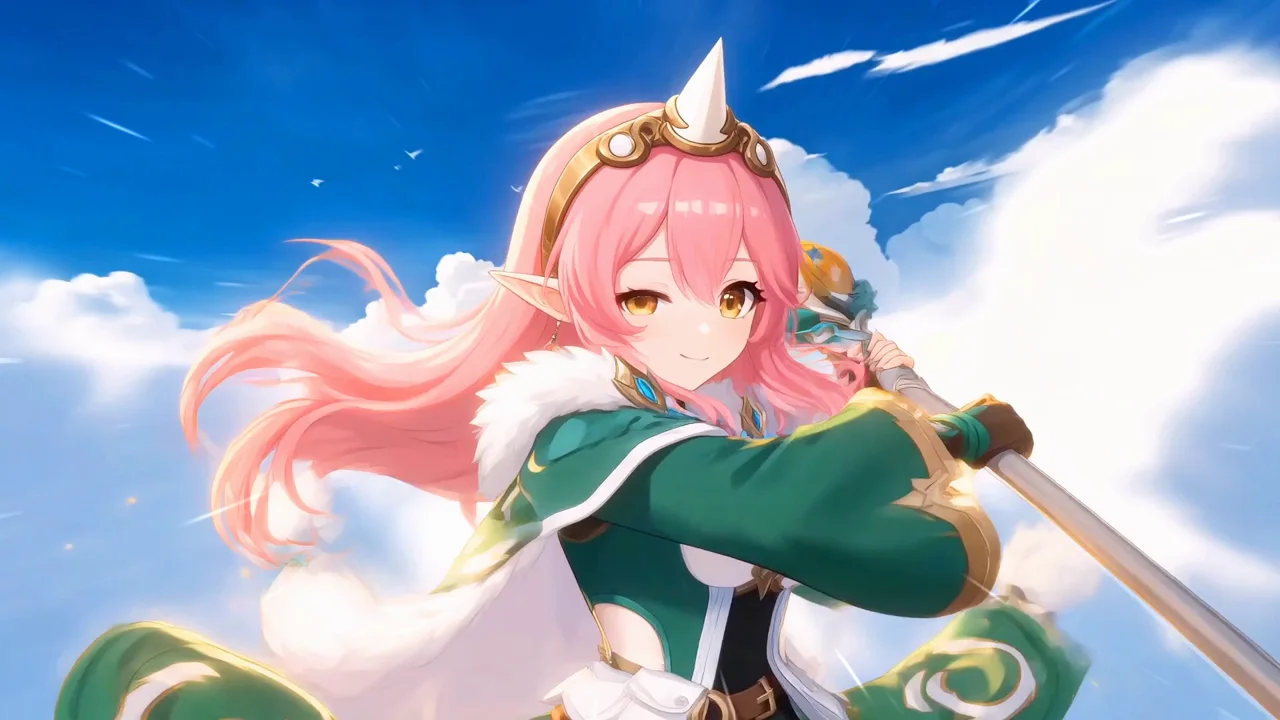 Ragnarok: The New World — a pink-haired elf class under a blue sky